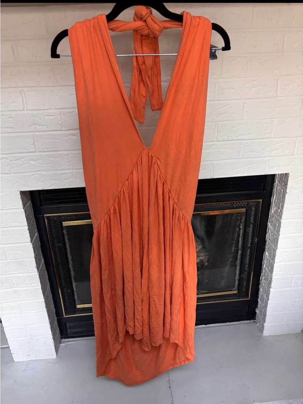 Sleeveless V-Neck Orange Halter Maxi Dress
